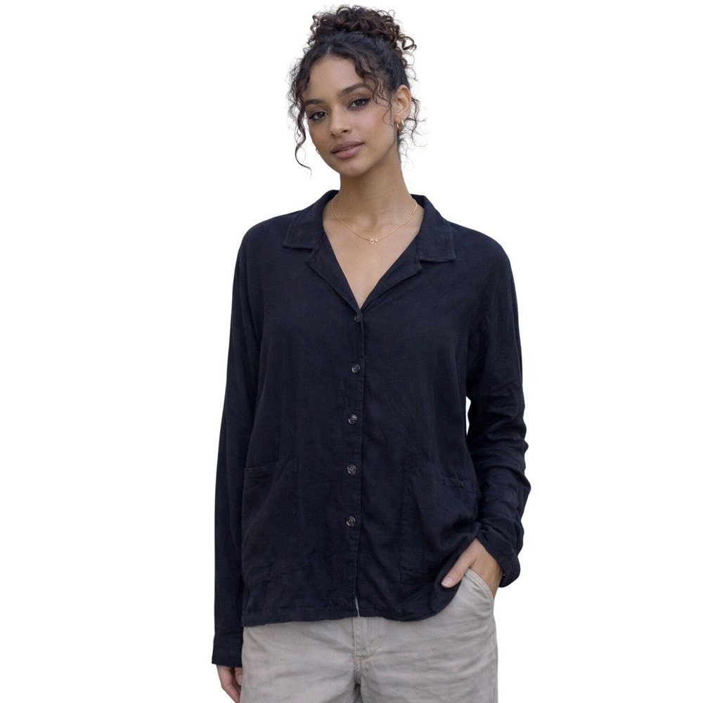 NEW Flax Women Button Up Long Sleeve Lagenlook Shirt 100%‎ Rayon Small